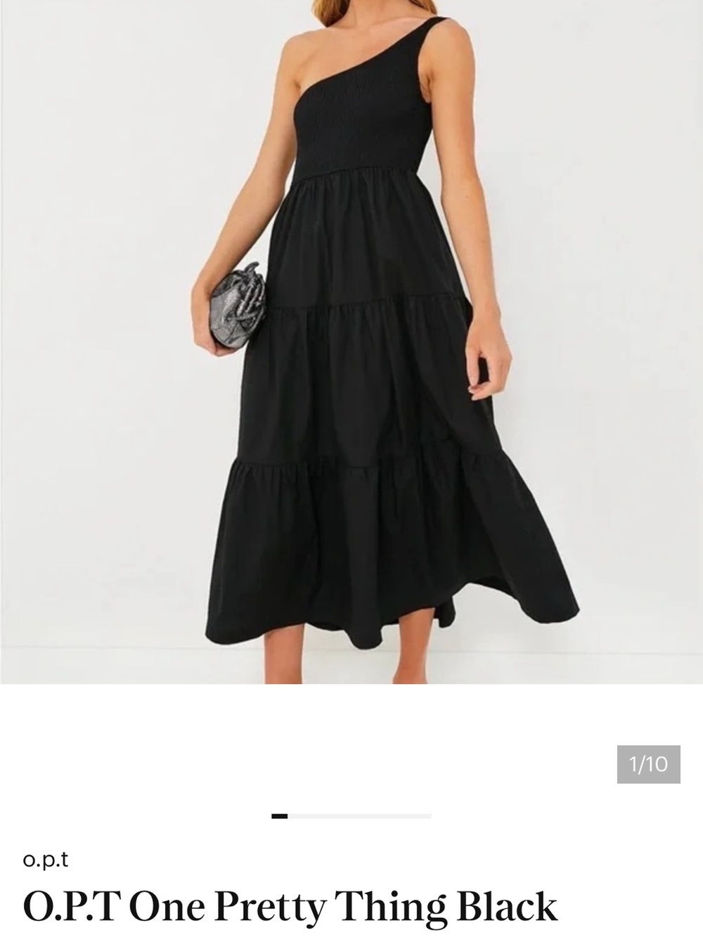 O.P.T One-Shoulder Black Tiered Midi Dress